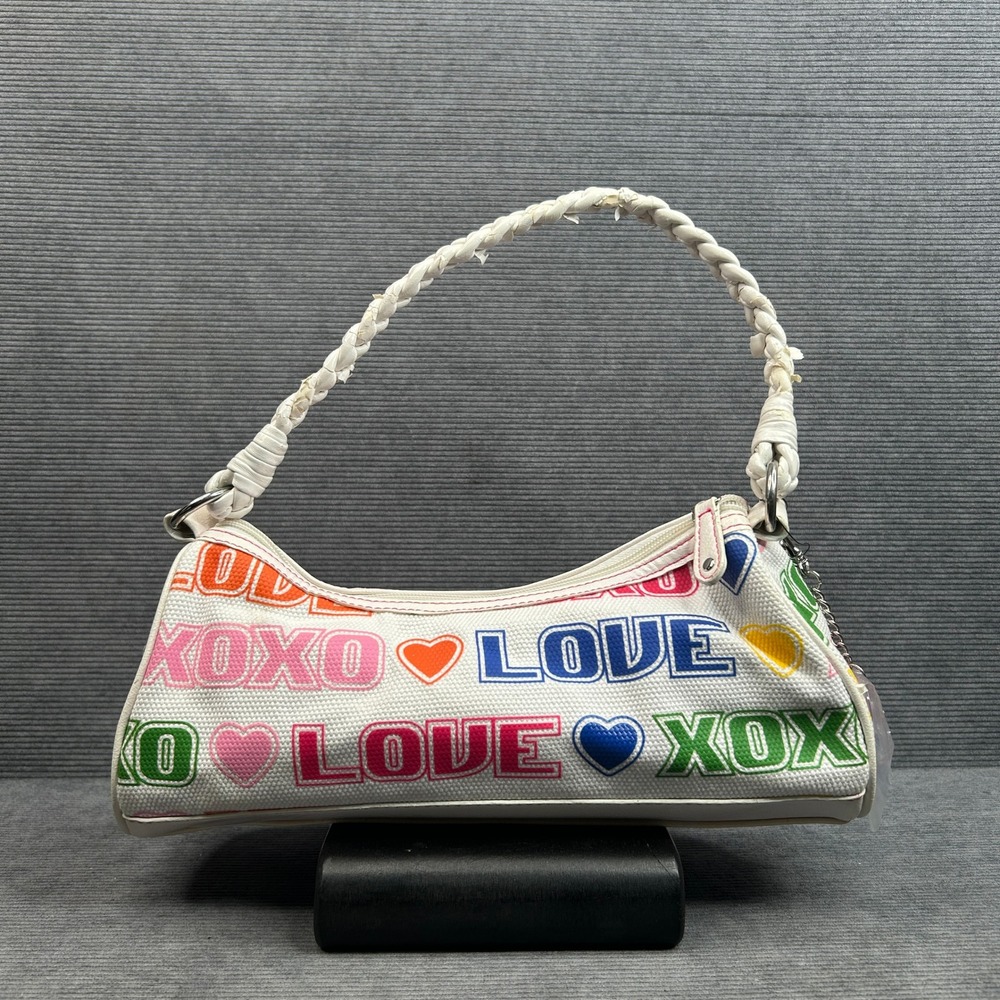 XOXO Rainbow Love Heart Print Baguette Y2k Shoulder Bag White Y2K Studded Small
